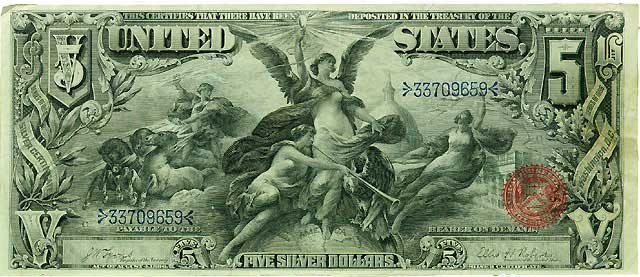 1896 $5 silver certificate (Educational Series), obverse.