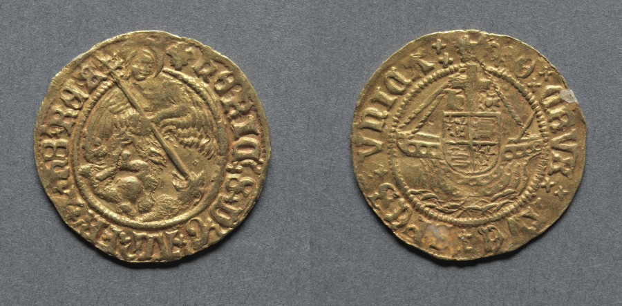 Half Angel: Angel Slaying a Dragon (obverse); Ship with Shield of Arms (reverse), 1526–44 (Cleveland Museum of Art 1969.171)