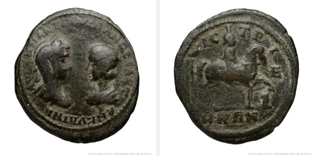 Istros, Gordian III., bronze coin — Bearded god with kalathos (Theos Megas (CN type 16364)