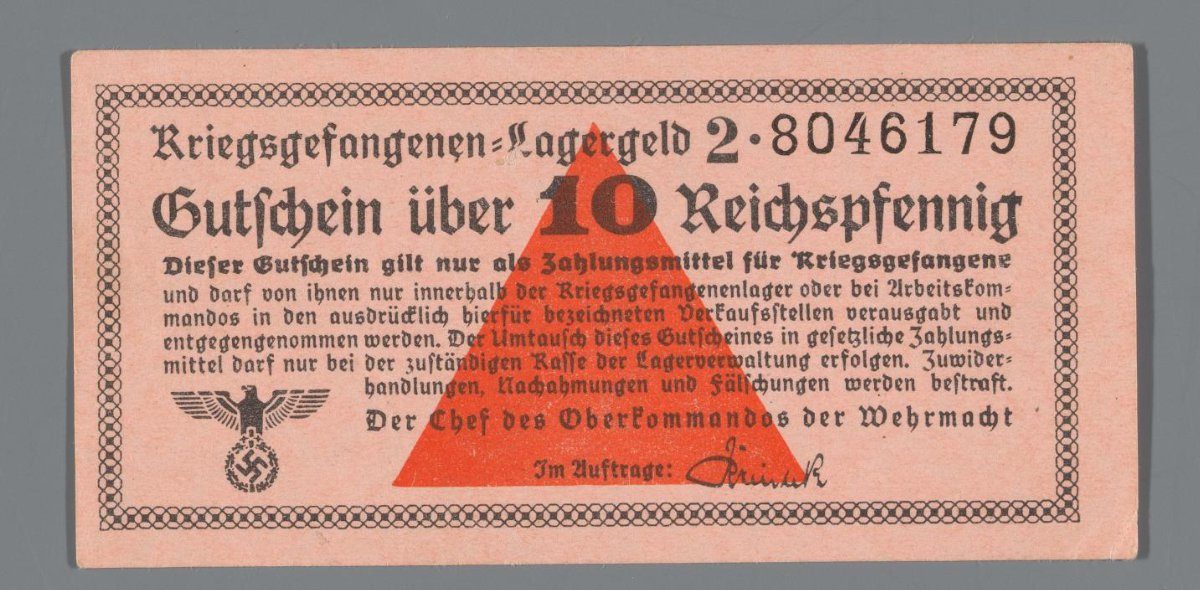 Biljet van tien reichspfennig, kampgeld