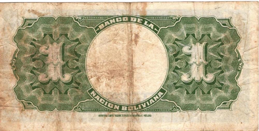 Auction photograph of an example of Pick 104 (Foreign Banknotes - BOLIVIA 1 Boliviano 11/05/1911 - Pick #104 - Macchie, m...)