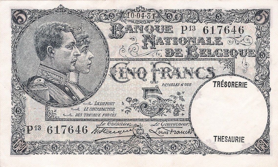 Obverse of 5 Francs (1926–1931), Pick 97