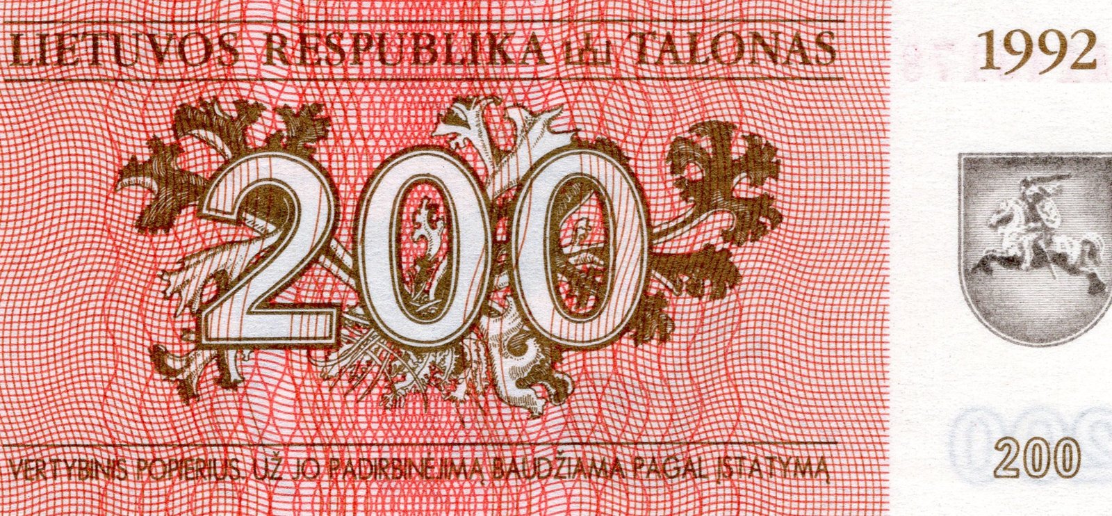 Obverse of 200 Talonas (1992), Pick 43