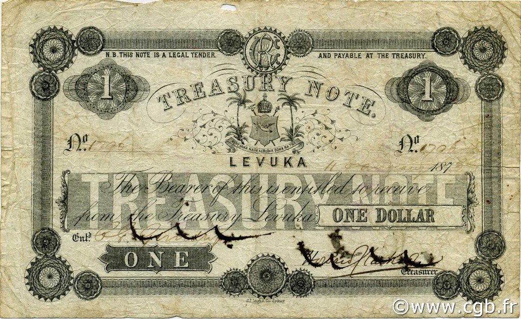 1 Dollar, Fiji, 1872–1873 (Pick 14)