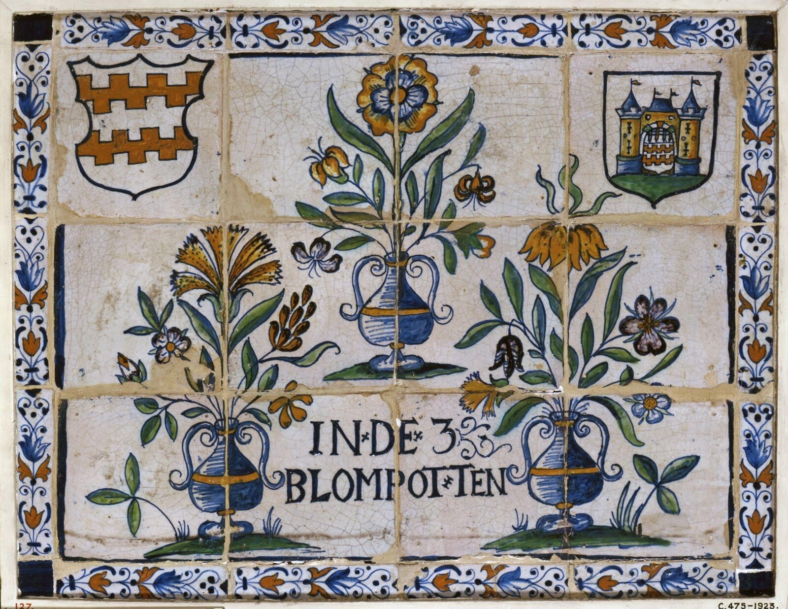 Tile panel, tin-glazed earthenware, Gorinchem, 1600-1625 — museum object C.475-1923