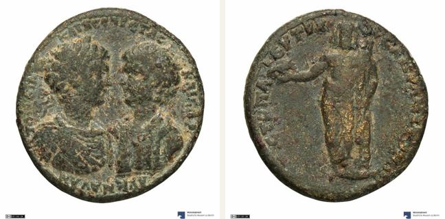 Adramyttion, Geta, bronze coin — Zeus standing left (CN type 2895)