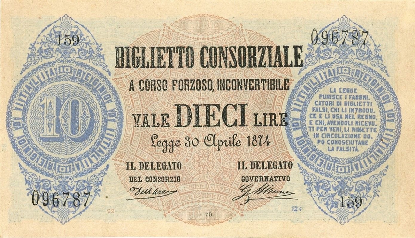 Obverse of 10 Lire (1874 (1876–1881)), Pick 5