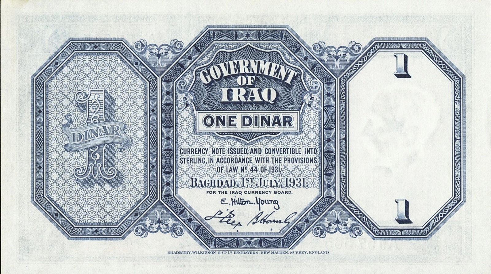1 Dinar (دينار), Iraq, 1931–1932 (Pick 3)