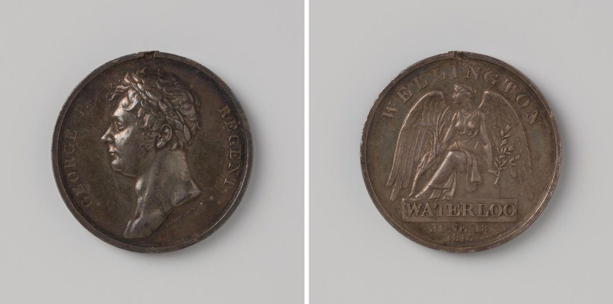 Battle of Waterloo, in honour of George, Prince Regent of England, medal awarded to John Nicoles, 1st light batt. K.G.L.