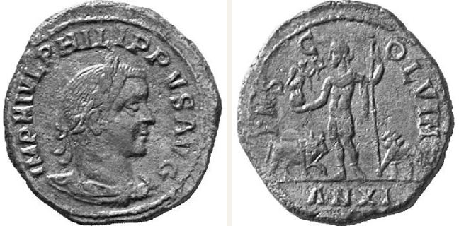 Viminacium, Philippus Arabs, bronze coin — Male figure standing left (Philipp I (CN type 16404)
