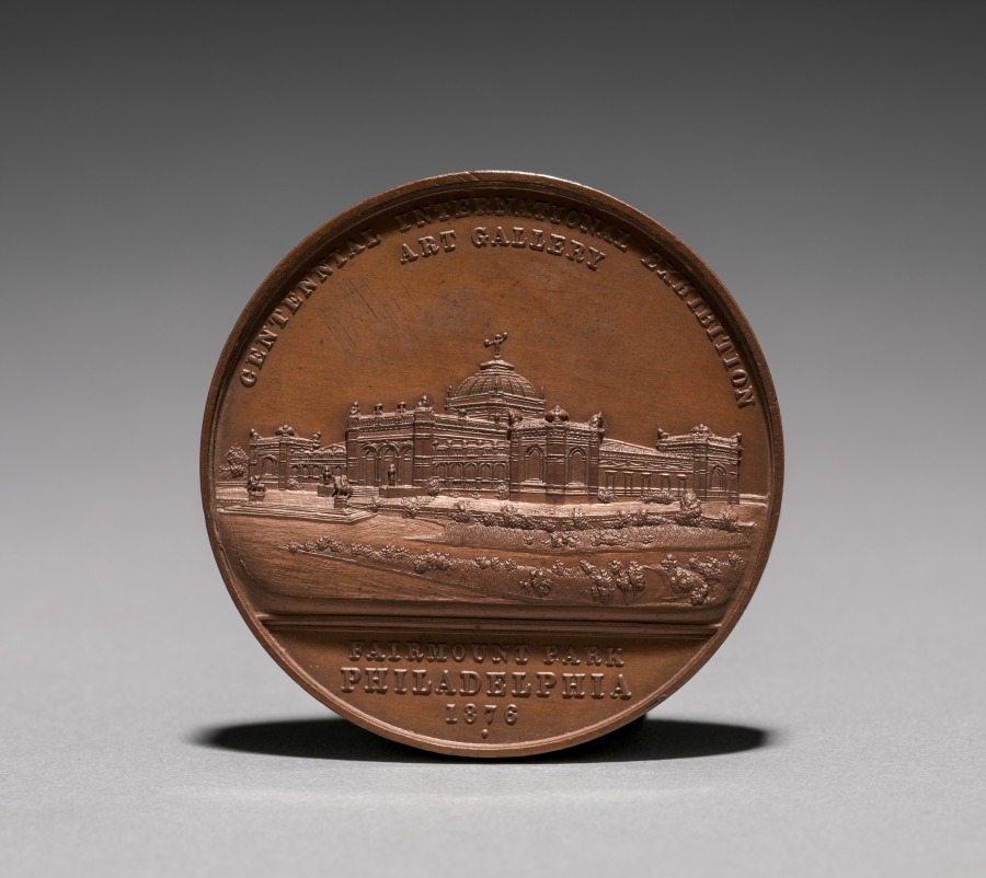 Medal: Commemorating the Centennial International Exhibition, 1876 (obverse), 1876 (Cleveland Museum of Art 1916.1872.a)