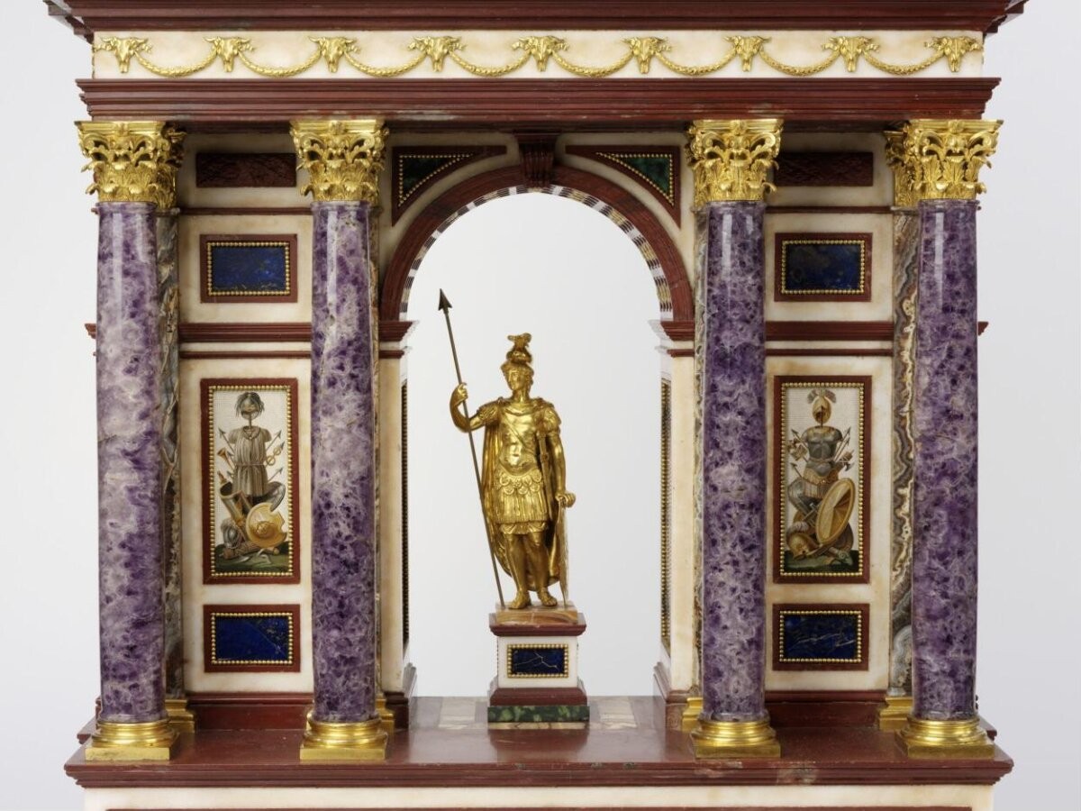 Stones and micromosaic clock in the form of a triumphal arch, 1804. Case: Rome, Giacomo Raffaelli; clock: Paris, Abraham-Louis Breguet.