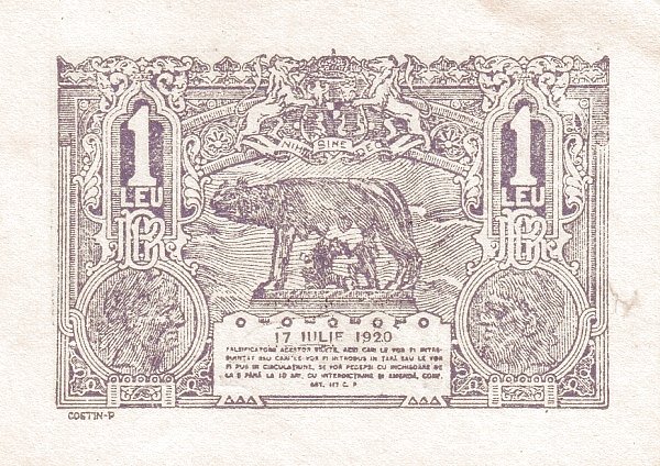 1 Leu, National Bank of Romania, Romania, 1920 (Pick 26)