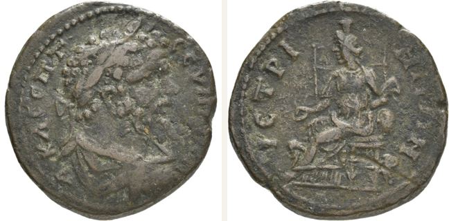 Istros, Septimius Severus, bronze coin — Turreted Cybele enthroned left (CN type 23189)