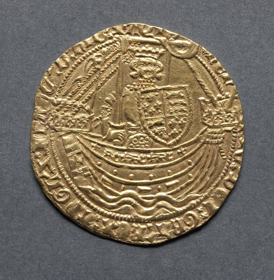 Noble: Henry IV Standing in Ship with Shield of Arms (obverse); Ornamental Cross with Lis Terminals (reverse), 1399–1412 (Cleveland Museum of Art 1969.163.a)