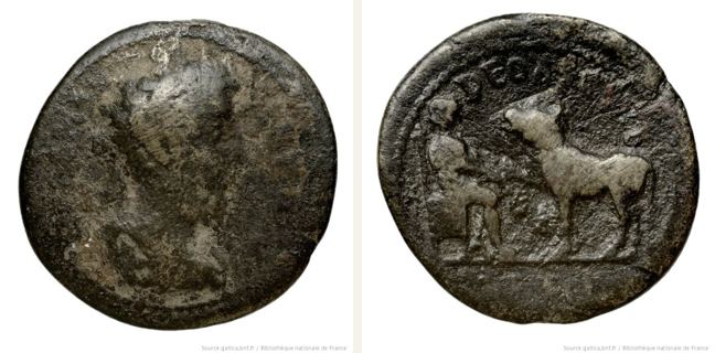 Parion, Commodus, bronze coin — Asclepius seated (CN type 17493)