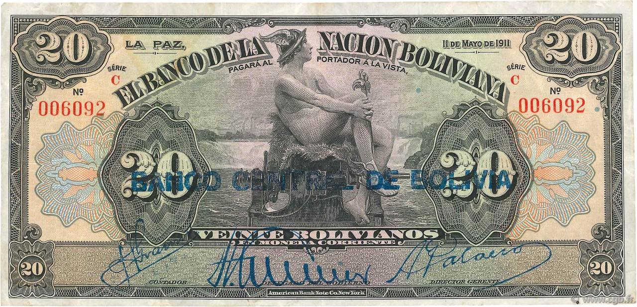 Obverse of 20 Bolivianos (1929), Pick 115