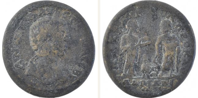 Hadrianeia, Elagabal, bronze coin — Hygieia (CN type 18150)
