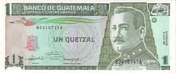 Obverse of 1 Quetzal (1992), Pick 80