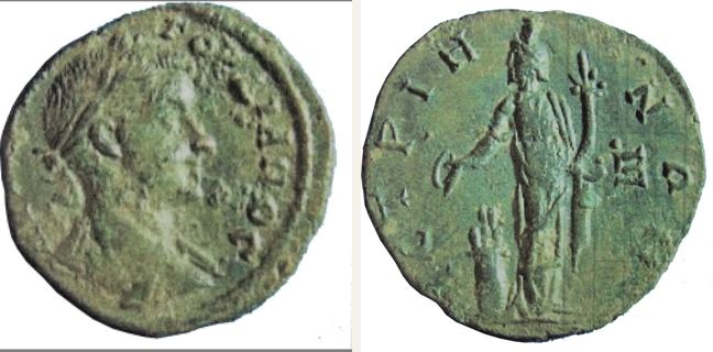 Istros, Gordian III., bronze coin — Theos Megas standing left (CN type 16358)