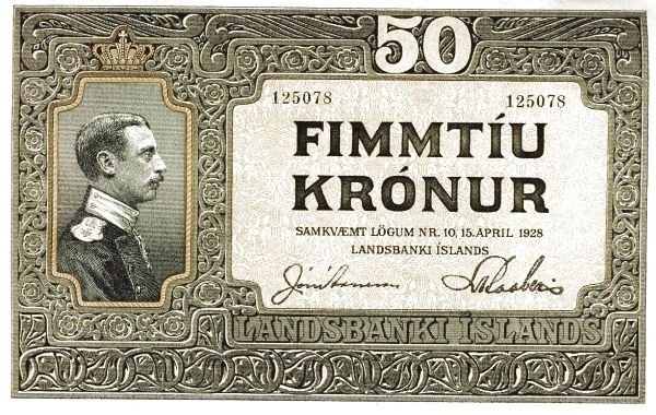 Obverse of 50 Krónur (1928 (1931)), Pick 25