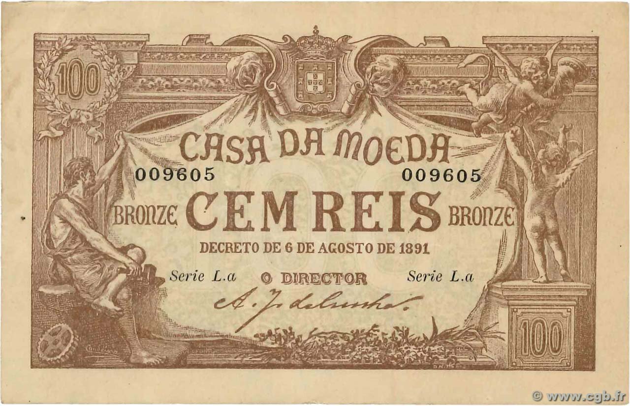 Obverse of 100 Réis (1891), Pick 90