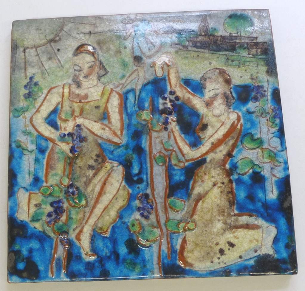 Picture tile: Two women at the grape harvest, Ilse Hohenreuther