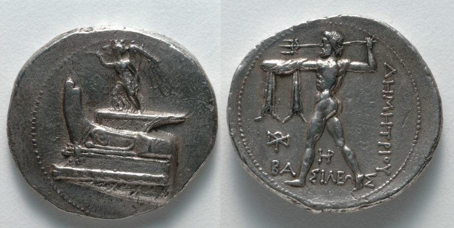 Tetradrachm: Nike on Ship's Prow (obverse); Poseidon (reverse), c. 300–295 BCE (Cleveland Museum of Art 1929.911)