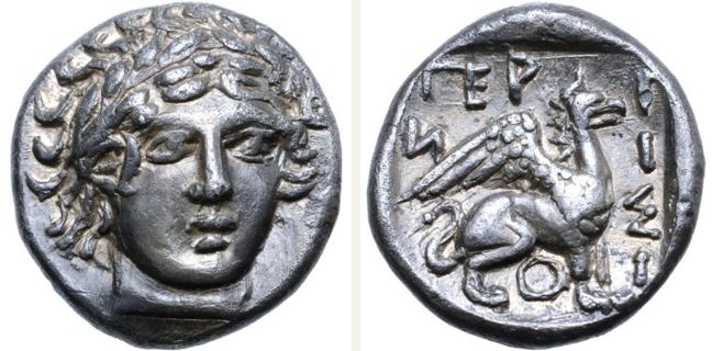 Gergis, hemidrachm — Griffin seated right (CN type 20814)