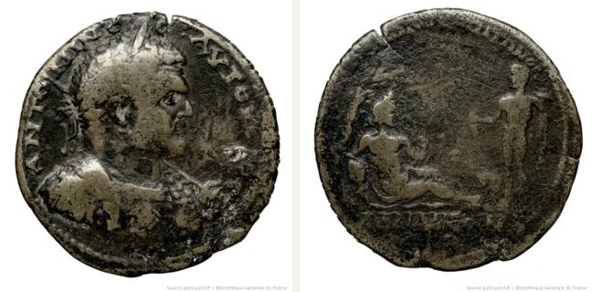 Hadrianeia, Caracalla, bronze coin — River-god and Hermes (CN type 19791)