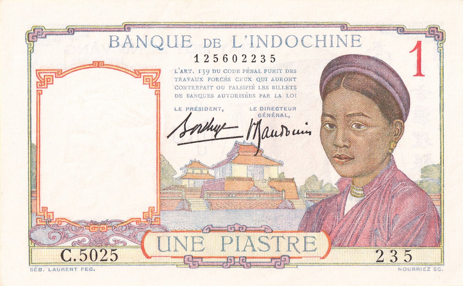 Obverse of 1 Piastre (1932–1949), Pick 54