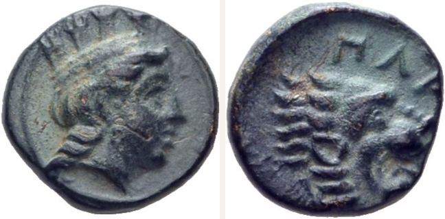 Plakia, bronze coin — Lion head (CN type 12788)