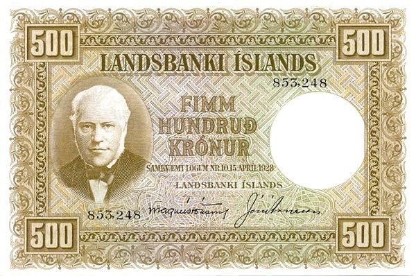 Obverse of 500 Krónur (1928 (1928–1957)), Pick 36