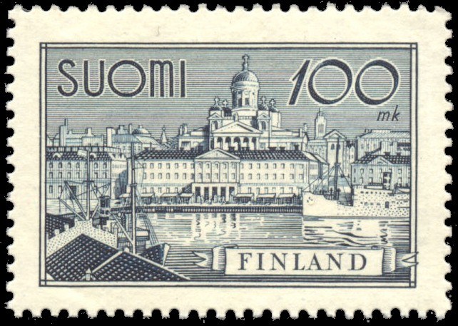 Photograph of a stamp from this issue (Wikimedia Commons file “Helsinki-1942.jpg”). The paper, perforation or watermark variety shown cannot be confirmed from the photograph.