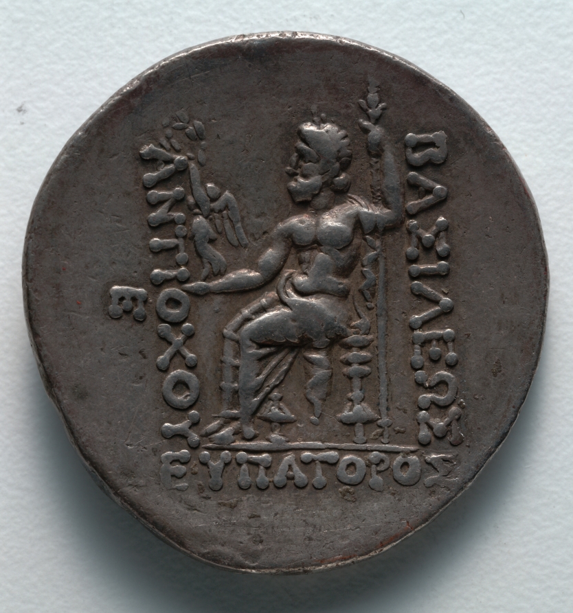 Tetradrachm: Zeus Nikephoros (Seated, Holding Nike) (reverse), 164–162 BCE (Cleveland Museum of Art 1916.975.b)