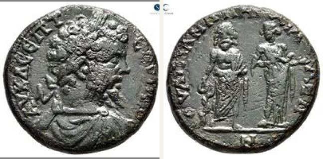 Anchialos, Septimius Severus, 5 unit — Asclepius and Hygieia (CN type 22200)