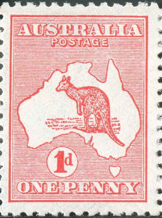 The first Australian stamp issued in 1913 depicting a kangaroo and map