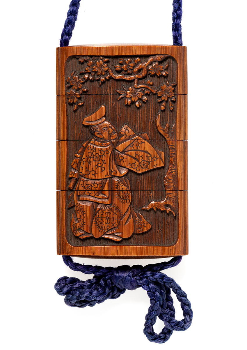 Inro with deer and a scholar
