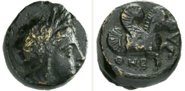 Thebe, bronze coin — Forepart of winged horse (CN type 3938)