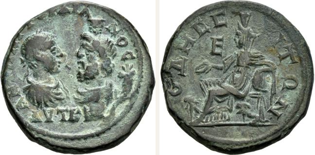Odessos, Gordian III., bronze coin — Turreted and diademed Cybele enthroned left (CN type 16061)