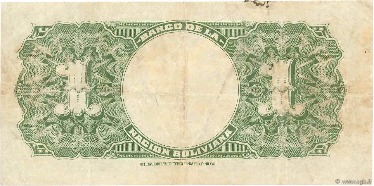 Reverse of 1 Boliviano (1911), Pick 104