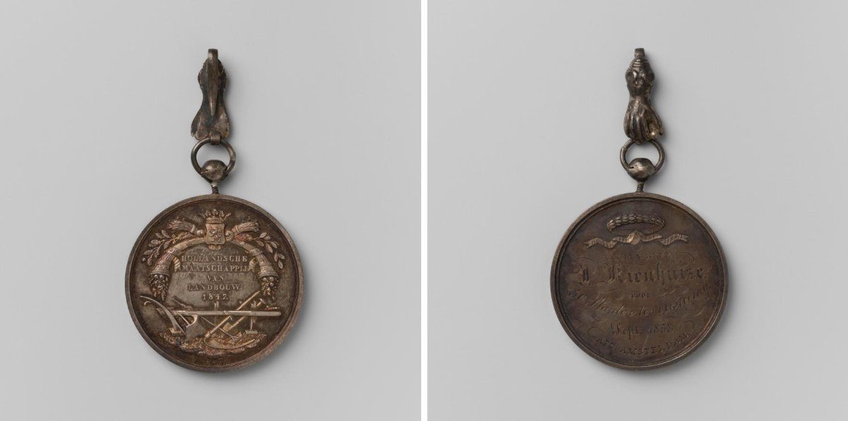 Amsterdam branch of the Hollandsche Maatschappij van Landbouw, medal awarded to D. Kienhuize for fifty ornamental plants