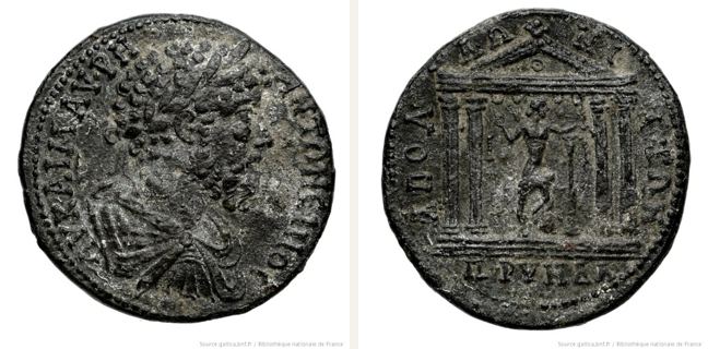 Apollonia ad Rhyndacum, Marc Aurel, bronze coin — Façade of a tetrastyle temple (CN type 13164)