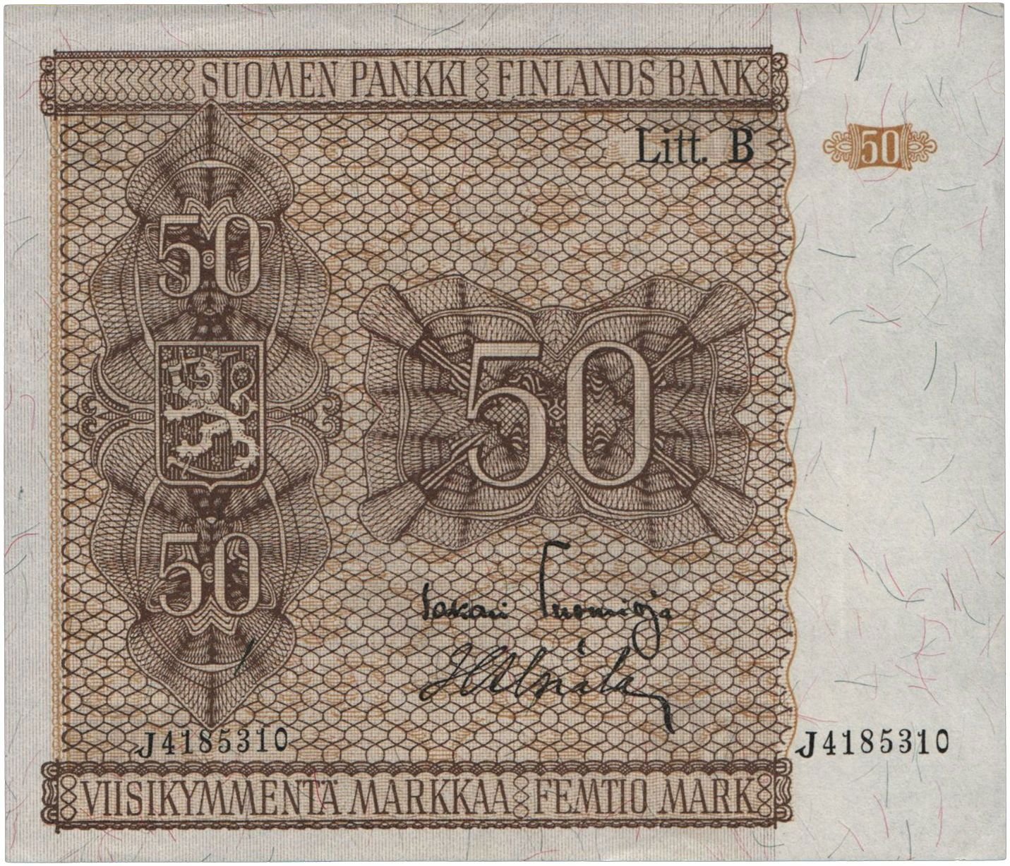 Obverse of 50 Markkaa (1945), Pick 87