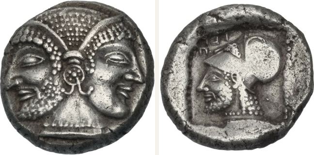 Tenedos, didrachm — Bearded male head wearing Corinthian helmet (CN type 13099)