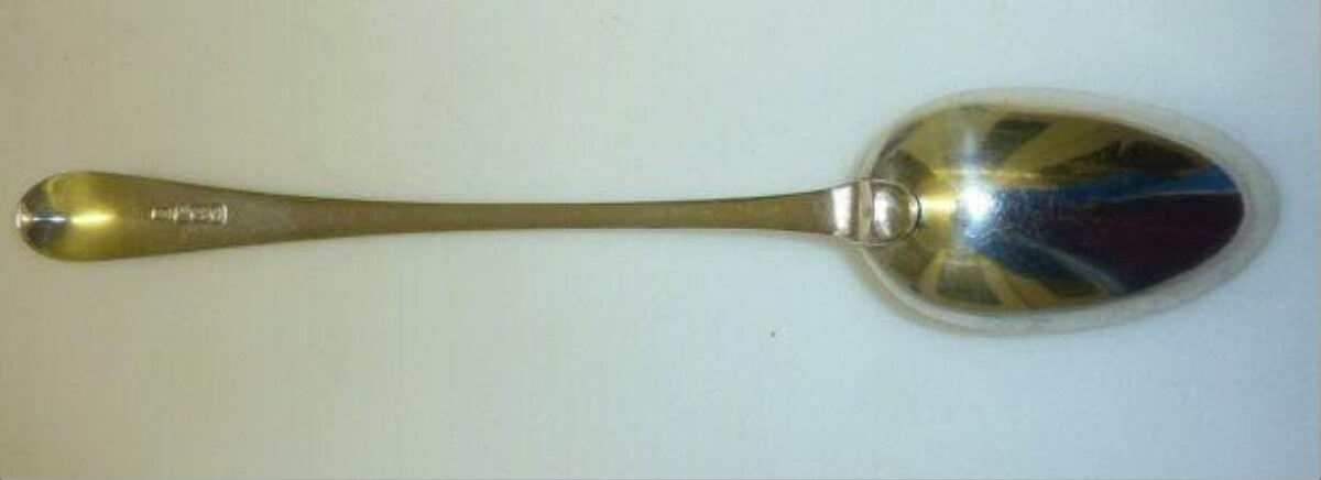 Spoon, silver, London hallmarks for 1783-84, possibly mark of William Cattell.
