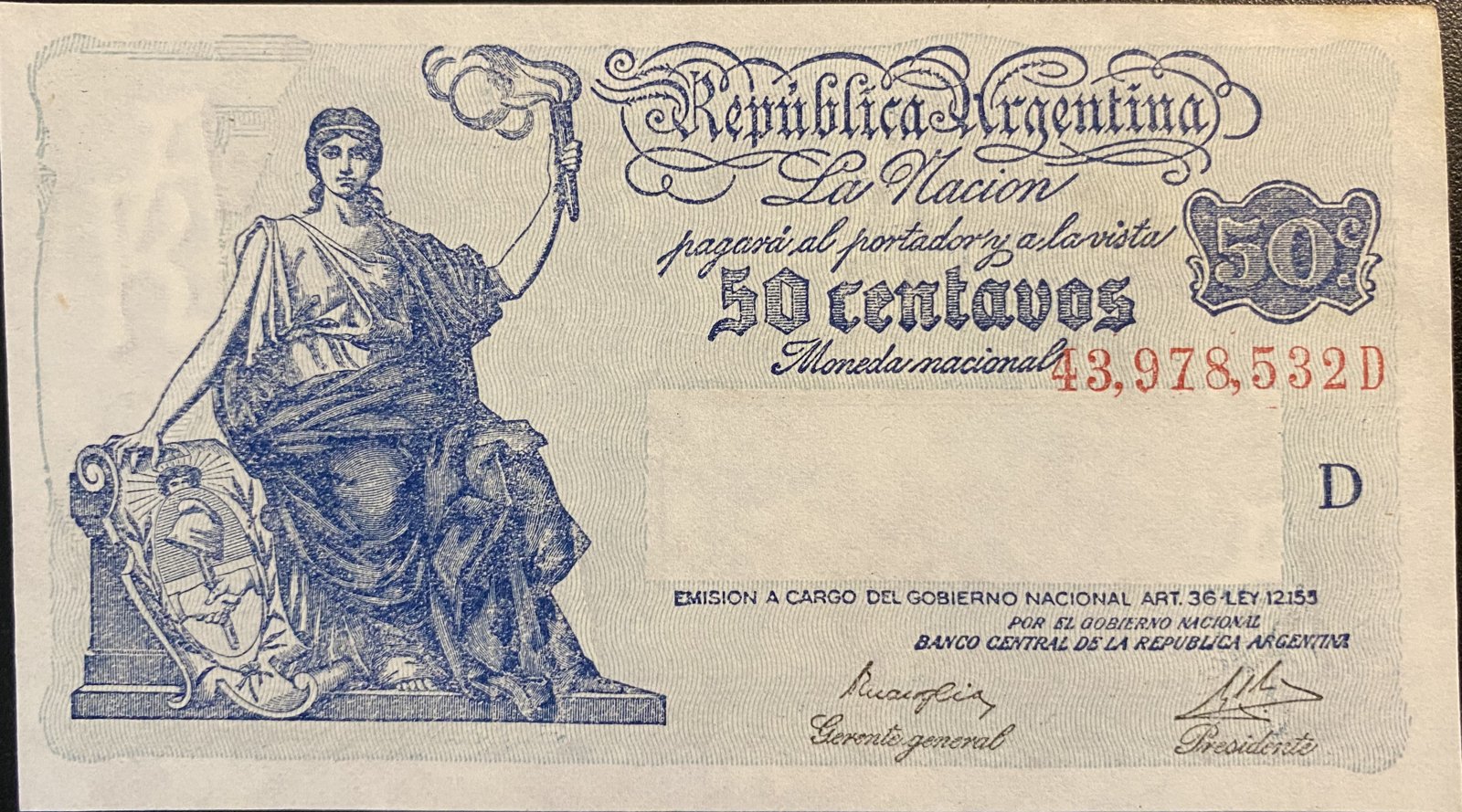 Obverse of 50 Centavos (1942–1948), Pick 250
