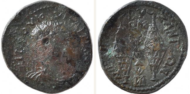 Nikaia, Macrianus I., bronze coin — Two torches (CN type 12864)