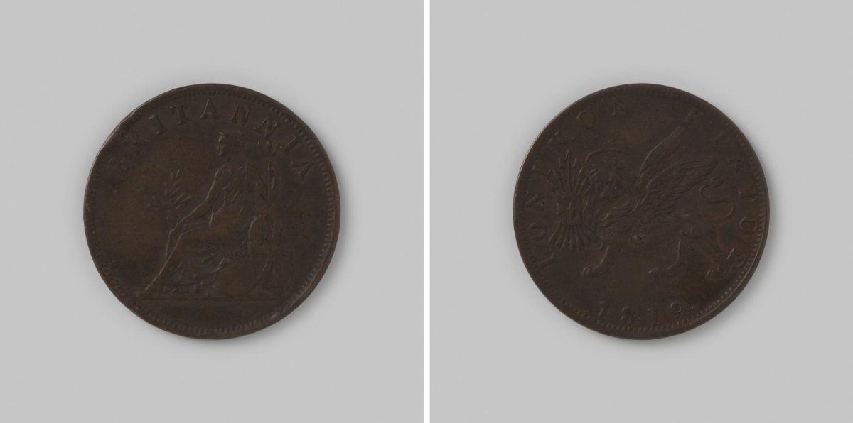 ½ penny of obool uit de Ionische eilanden onder heerschappij van Groot-Brittannië, 1819