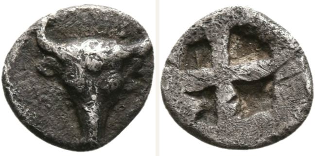 Lamponeia, Obol — Quadripartite incuse punch (CN type 13065)